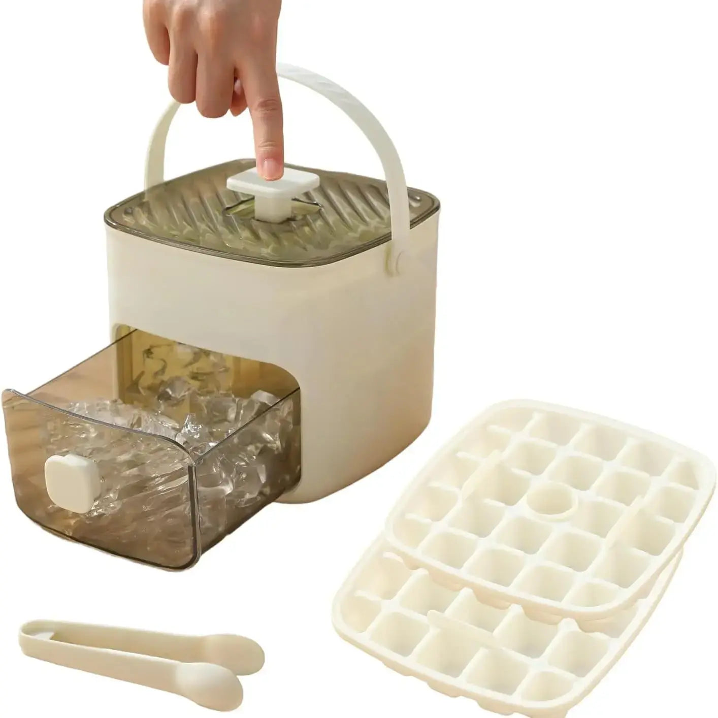 48-Cube Double-Deck Portable Ice Maker with Easy-Press Lid, Silicone Trays, and Durable Plastic - Countertop Kitchen Appliance for DIY Frozen Foods, Summer Beverages, and Beverage Cooling