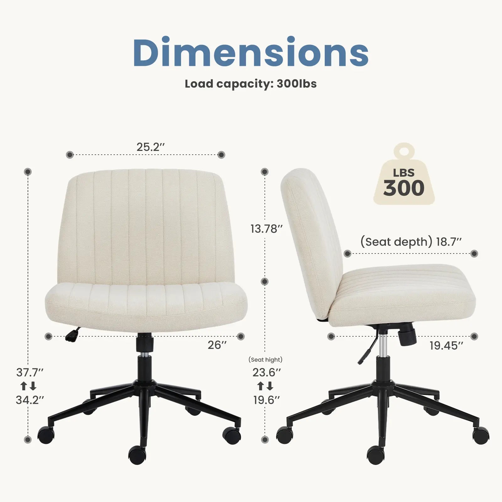 Height Adjustable Criss-Cross Office Chair with Wheels - Armless Swivel Desk Chair for Home and Office Use