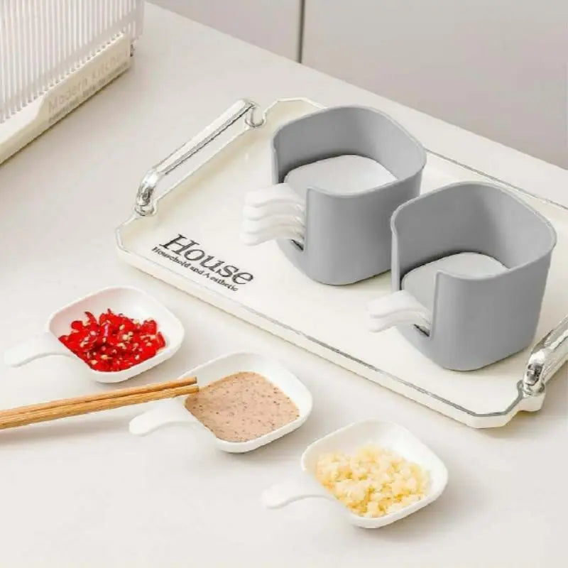 Dipping Sauce Plate and Holder Set - 7 Piece Vinegar and Soy Sauce Dish Collection with 6 Seasoning Dishes and 1 Storage Box - Kitchen Accessories and Cookware