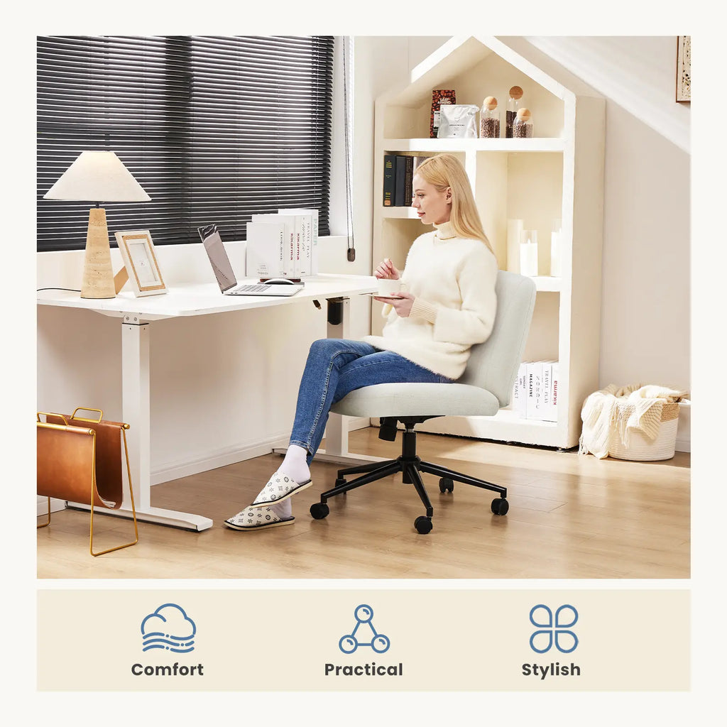Height Adjustable Criss-Cross Office Chair with Wheels - Armless Swivel Desk Chair for Home and Office Use