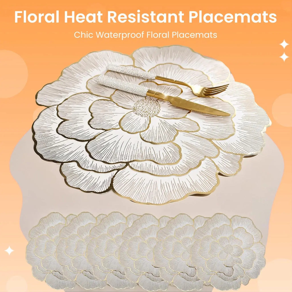 Floral Pattern Placemats Set of 6 - Heat-Resistant, Non-Slip, Waterproof Dining Table Mats for Home, Kitchen, Dining Room, or Wedding Events - Ideal Valentine's Day Gift
