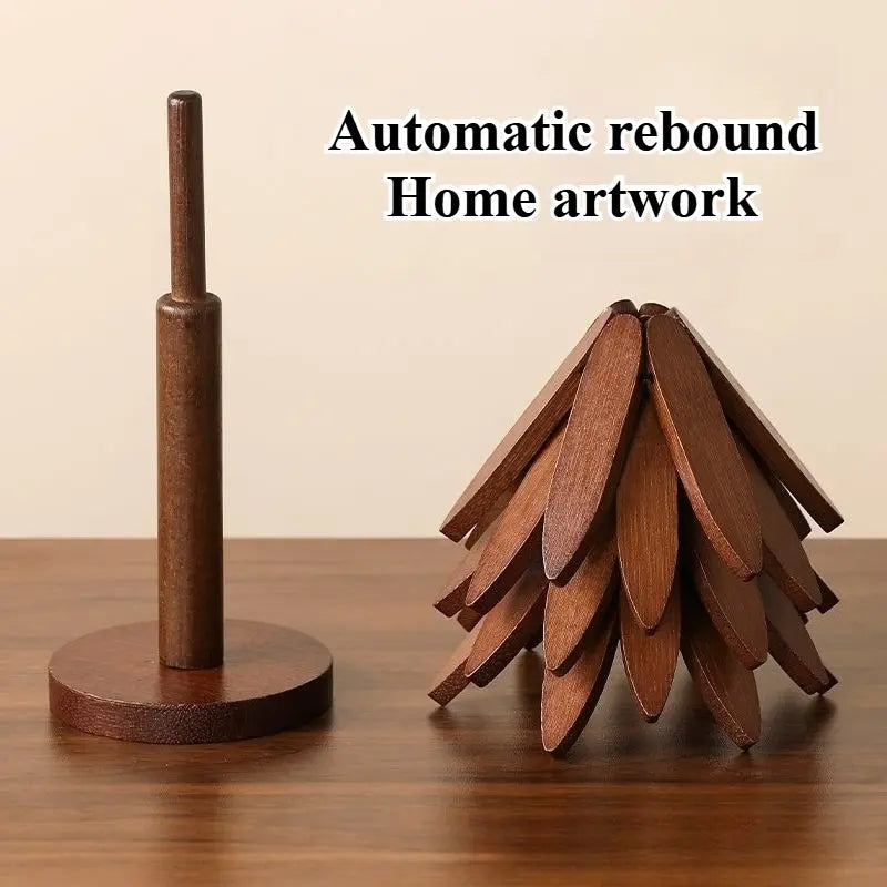 Wooden Coaster Set for Hot Dishes - Christmas Tree Design, Foldable Kitchen Decor for Pots, Bowls, Cups, and Hot Pots