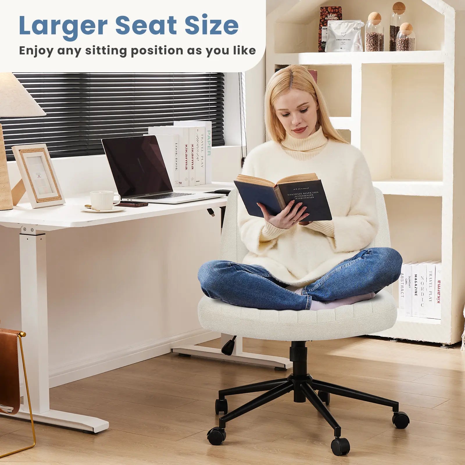 Height Adjustable Criss-Cross Office Chair with Wheels - Armless Swivel Desk Chair for Home and Office Use