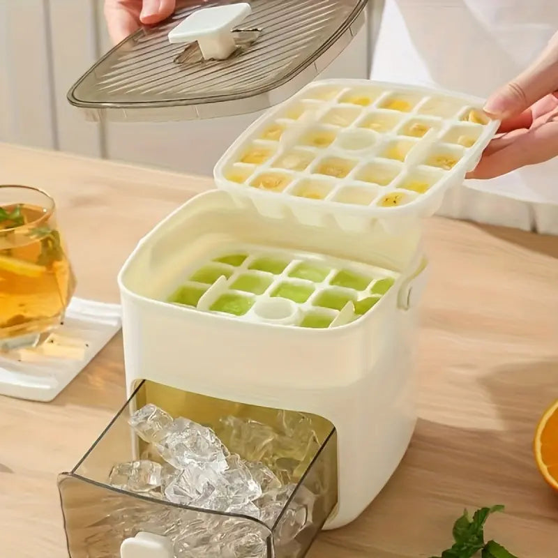 48-Cube Double-Deck Portable Ice Maker with Easy-Press Lid, Silicone Trays, and Durable Plastic - Countertop Kitchen Appliance for DIY Frozen Foods, Summer Beverages, and Beverage Cooling