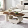 Luxury Oval Coffee Table with Storage Drawer, Wooden Top and Stainless Steel Base, 47.24