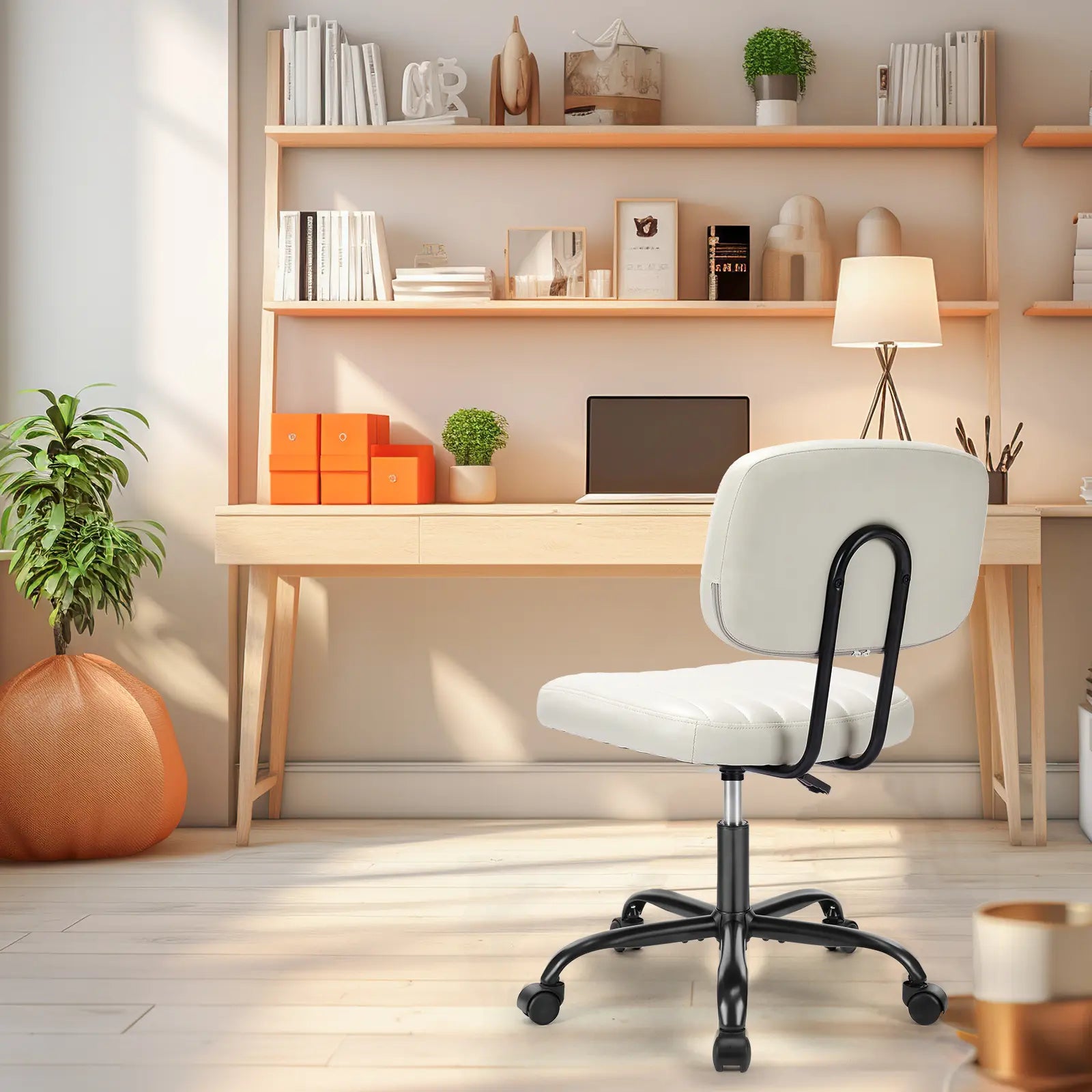 Armless Ergonomic Office Chair with Lumbar Support, Height Adjustable and 360° Swivel for Compact Spaces