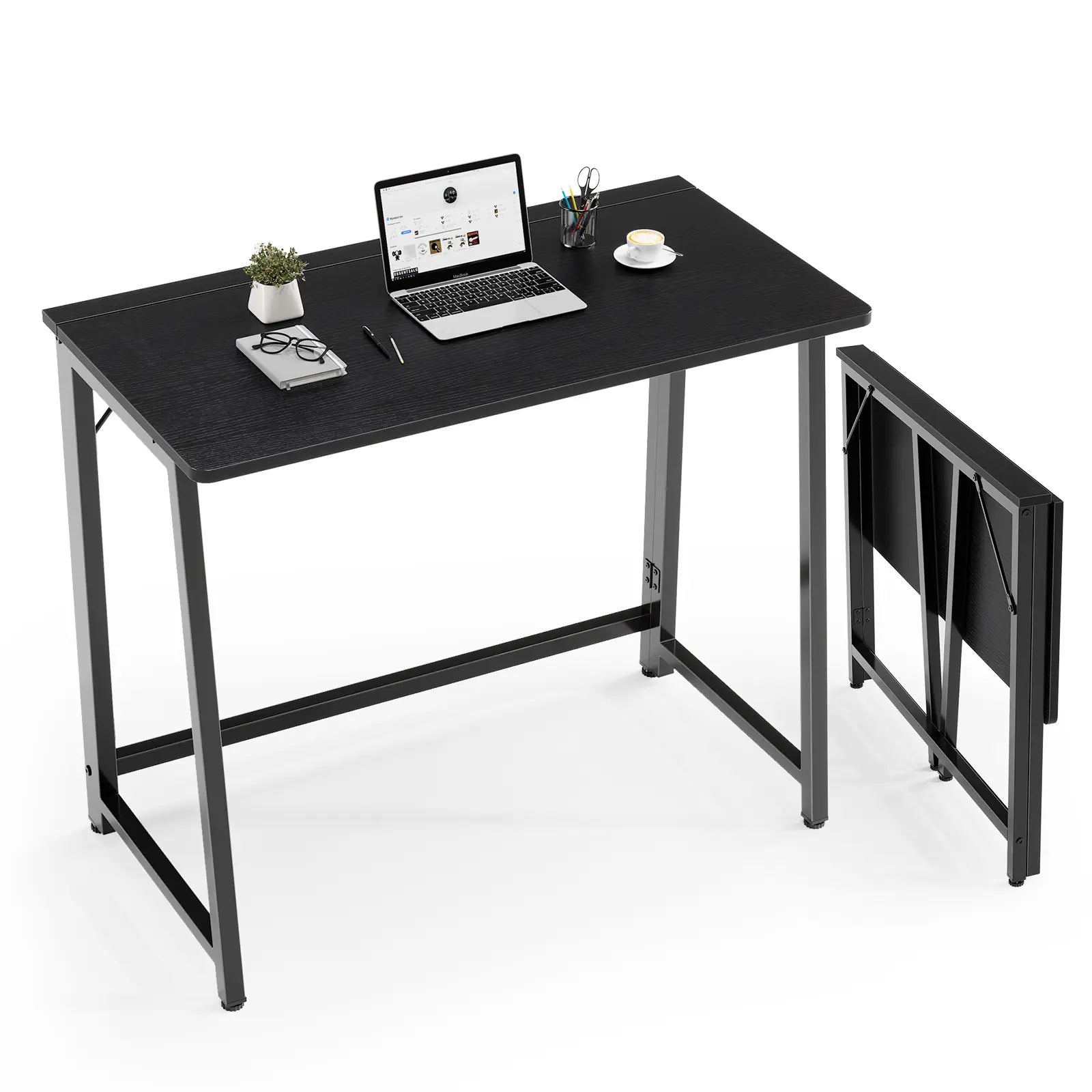 Sweetcrispy 31.5-Inch Modern Compact Folding Computer Desk - Steel Frame, P2 Particle Board, Easy Assembly, Oak Finish for Small Home Office Spaces
