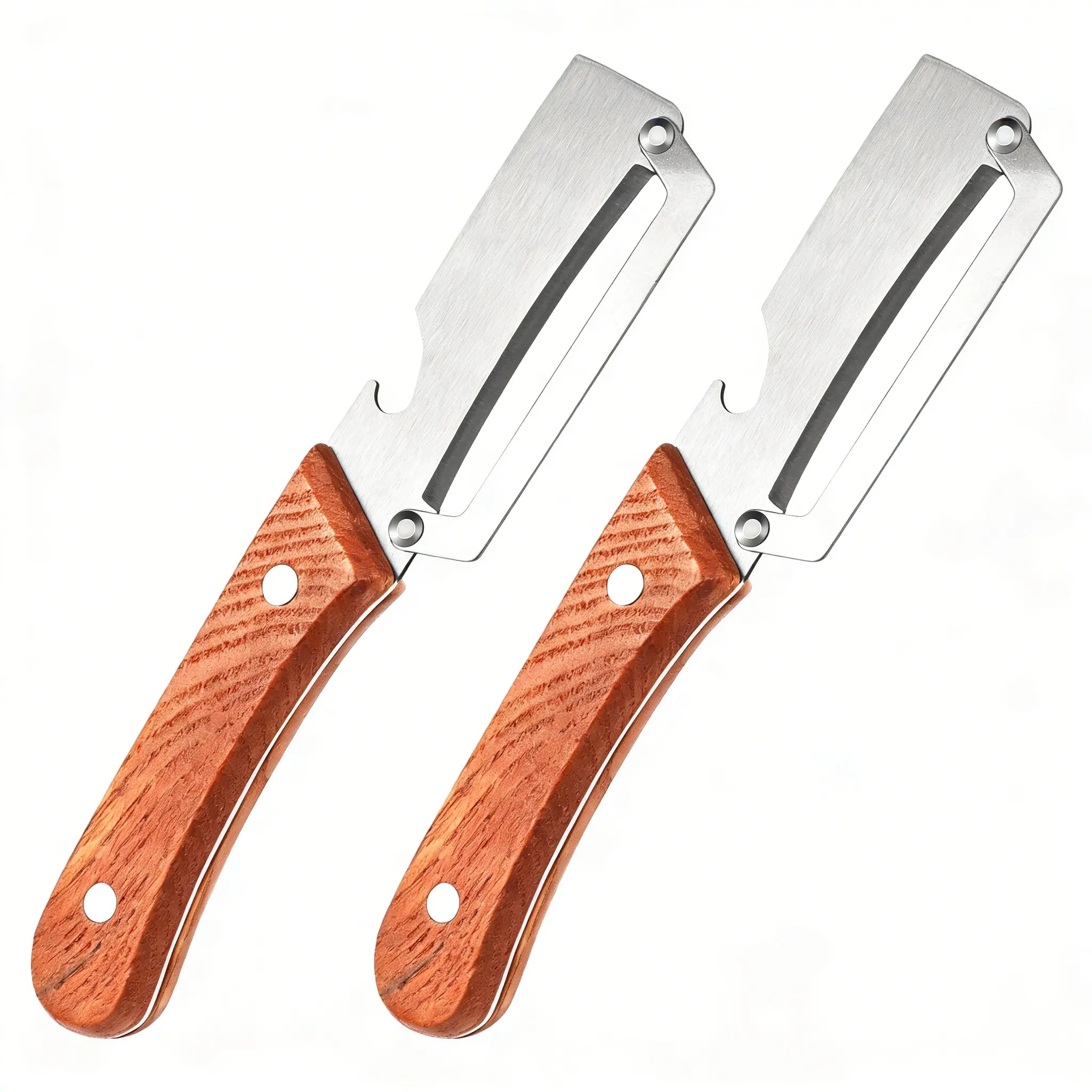 Ergonomic Wooden-Handled Vegetable and Fruit Peeler with Stainless Steel Blade and Integrated Bottle Opener