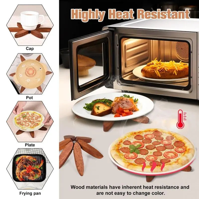 Wooden Coaster Set for Hot Dishes - Christmas Tree Design, Foldable Kitchen Decor for Pots, Bowls, Cups, and Hot Pots