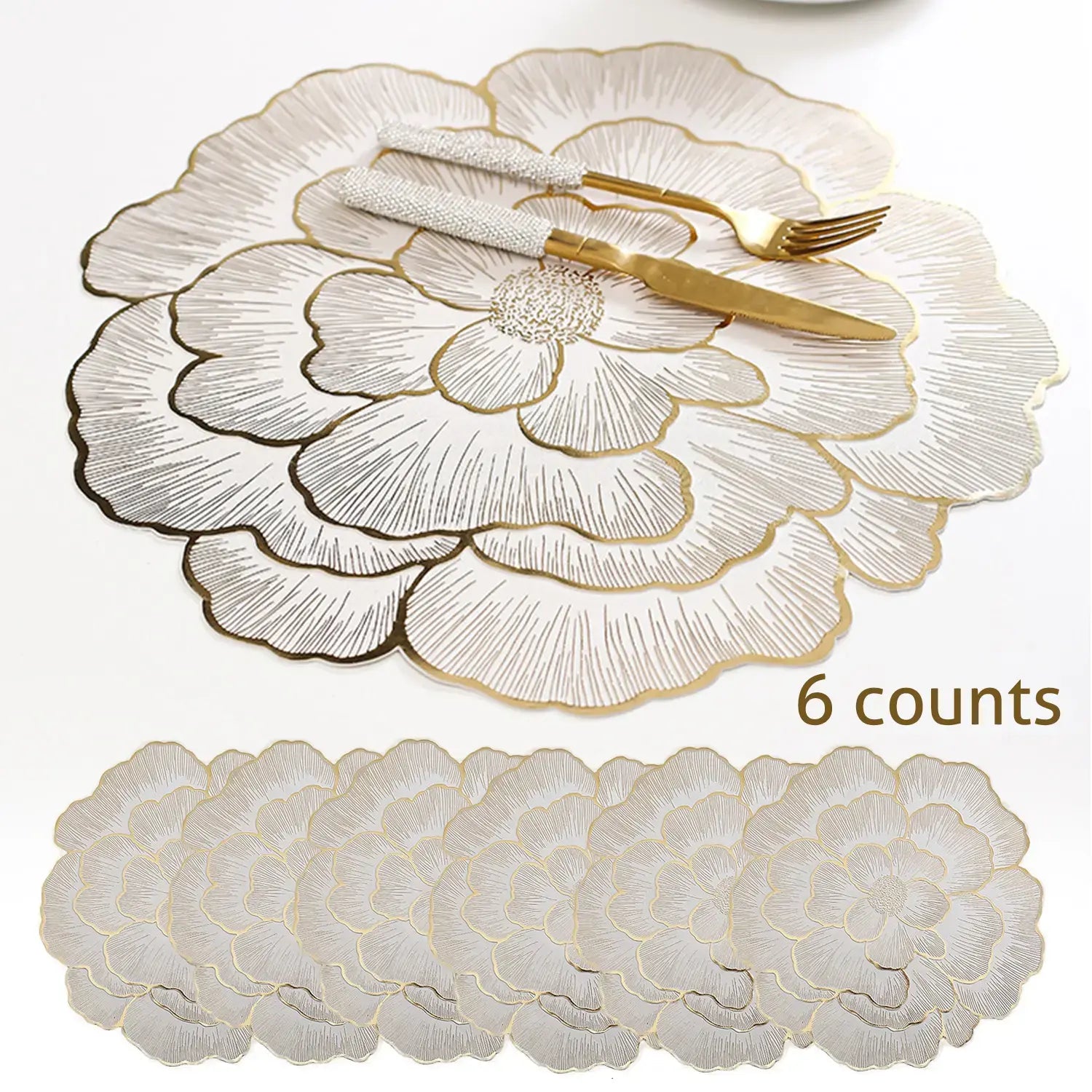 Floral Pattern Placemats Set of 6 - Heat-Resistant, Non-Slip, Waterproof Dining Table Mats for Home, Kitchen, Dining Room, or Wedding Events - Ideal Valentine's Day Gift
