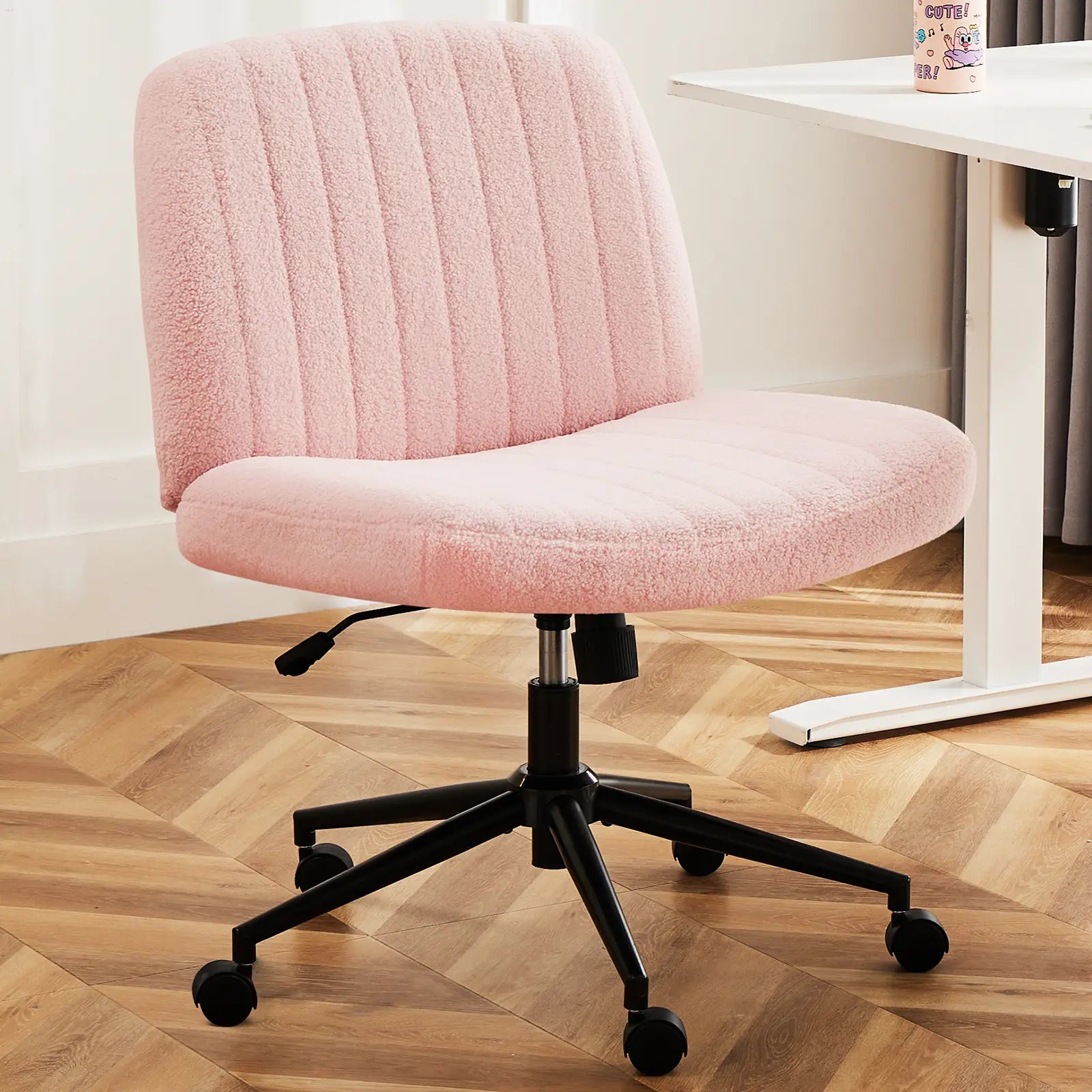 Height Adjustable Criss-Cross Office Chair with Wheels - Armless Swivel Desk Chair for Home and Office Use