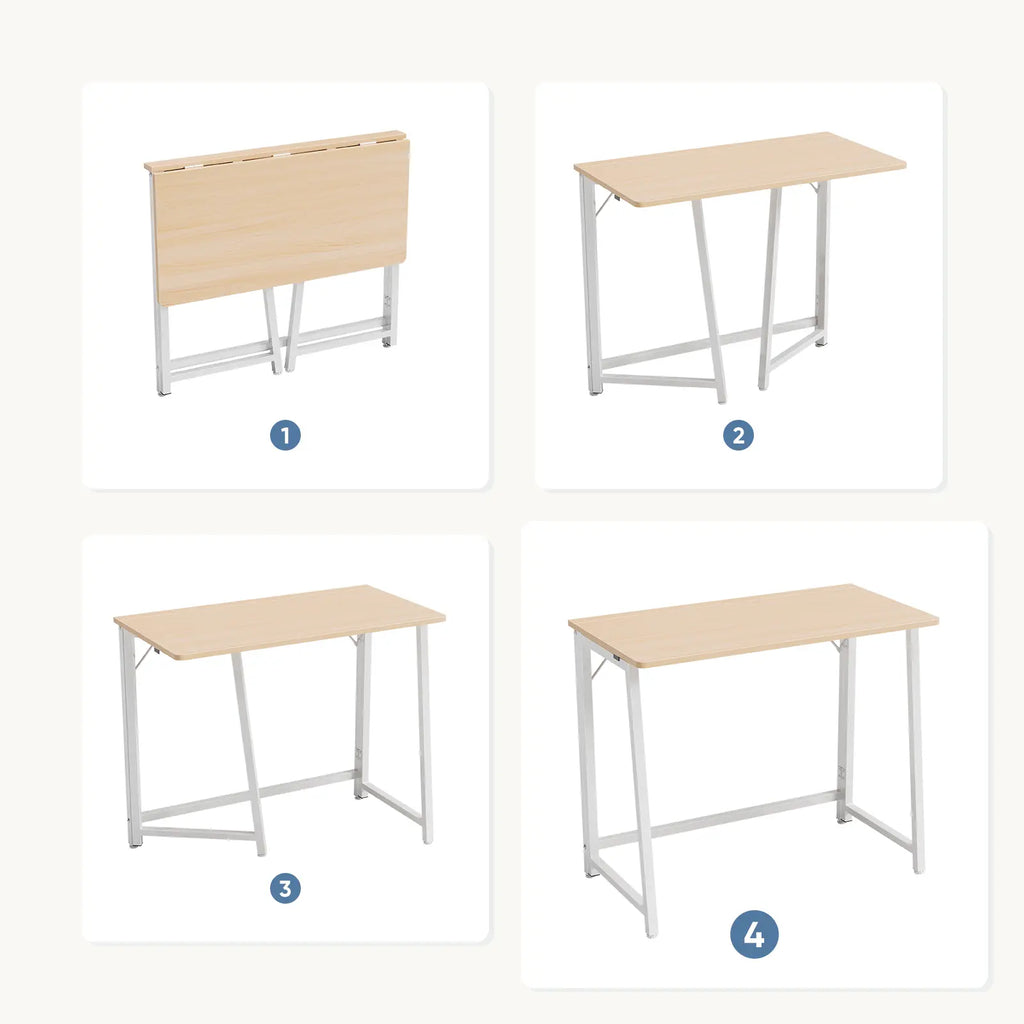 Sweetcrispy 31.5-Inch Modern Compact Folding Computer Desk - Steel Frame, P2 Particle Board, Easy Assembly, Oak Finish for Small Home Office Spaces