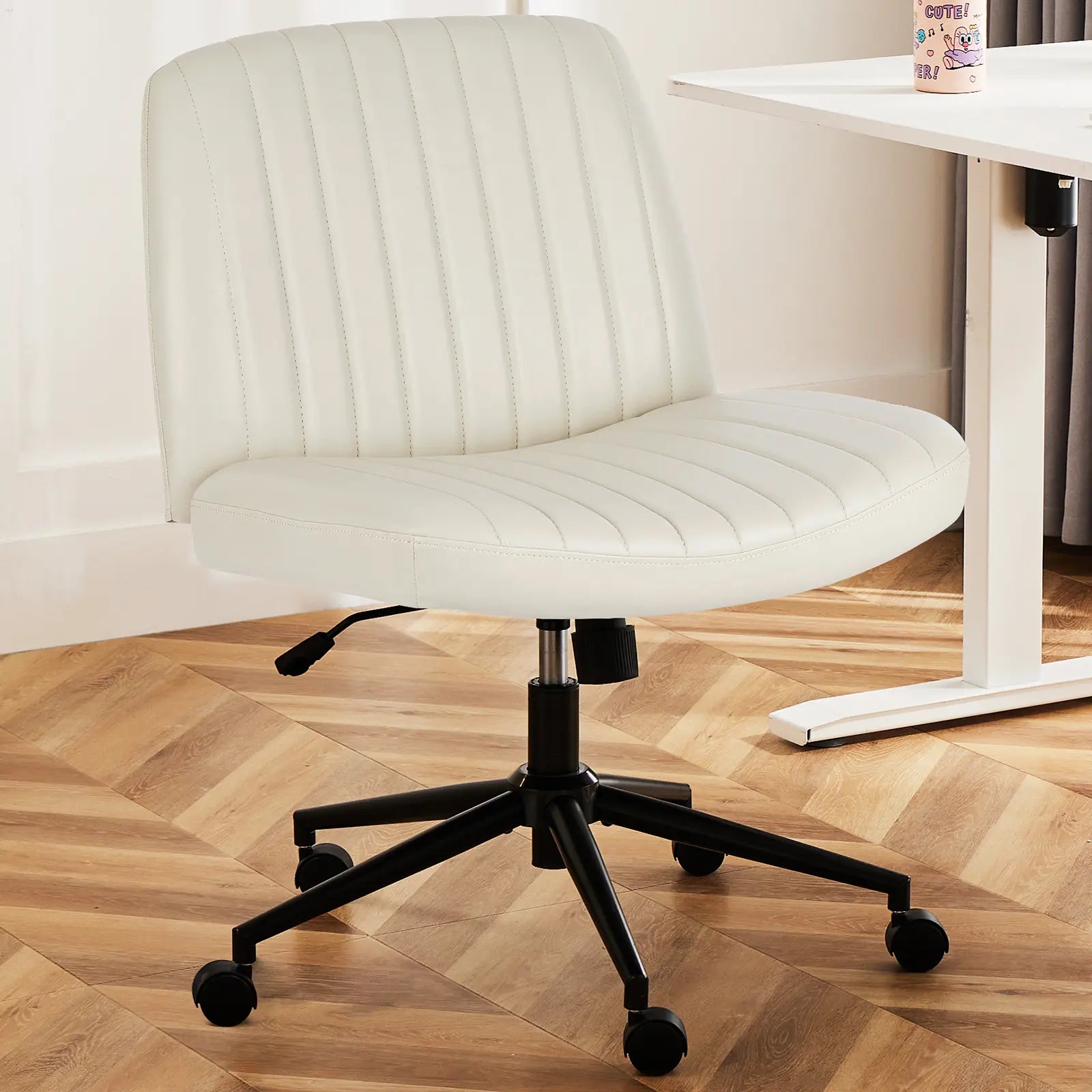 Height Adjustable Criss-Cross Office Chair with Wheels - Armless Swivel Desk Chair for Home and Office Use