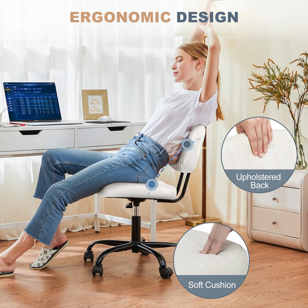 Armless Ergonomic Office Chair with Lumbar Support, Height Adjustable and 360° Swivel for Compact Spaces