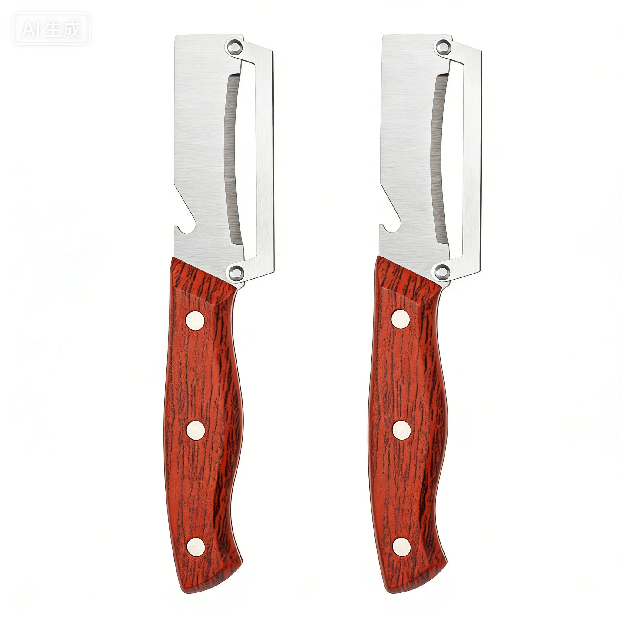Ergonomic Wooden-Handled Vegetable and Fruit Peeler with Stainless Steel Blade and Integrated Bottle Opener