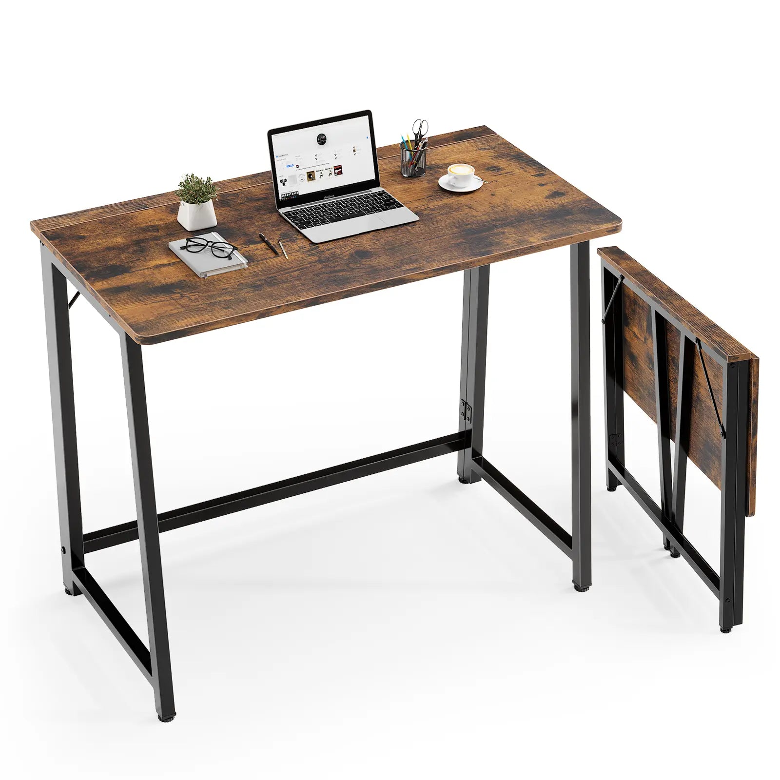 Sweetcrispy 31.5-Inch Modern Compact Folding Computer Desk - Steel Frame, P2 Particle Board, Easy Assembly, Oak Finish for Small Home Office Spaces