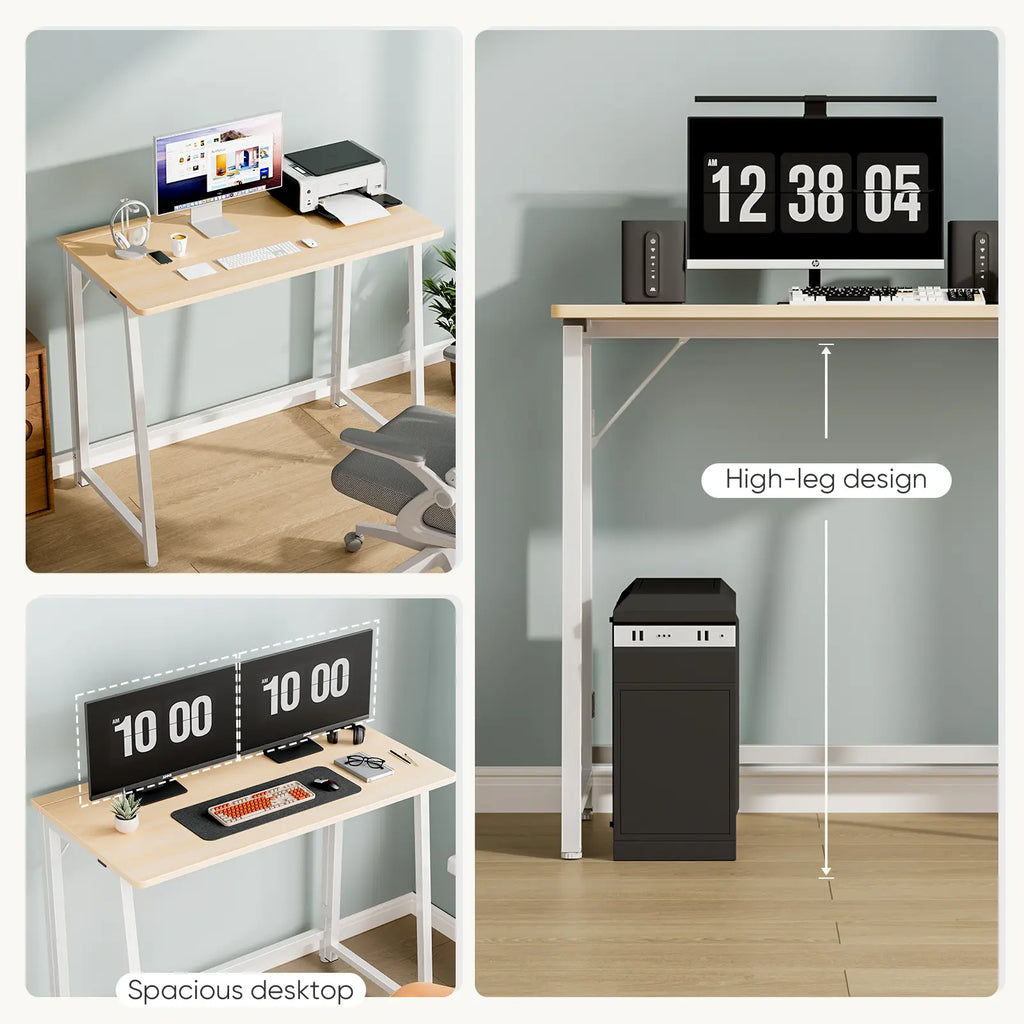 Sweetcrispy 31.5-Inch Modern Compact Folding Computer Desk - Steel Frame, P2 Particle Board, Easy Assembly, Oak Finish for Small Home Office Spaces