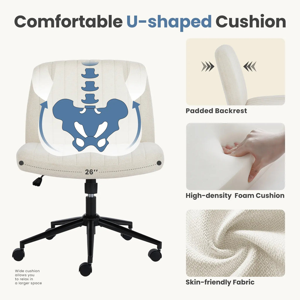 Height Adjustable Criss-Cross Office Chair with Wheels - Armless Swivel Desk Chair for Home and Office Use
