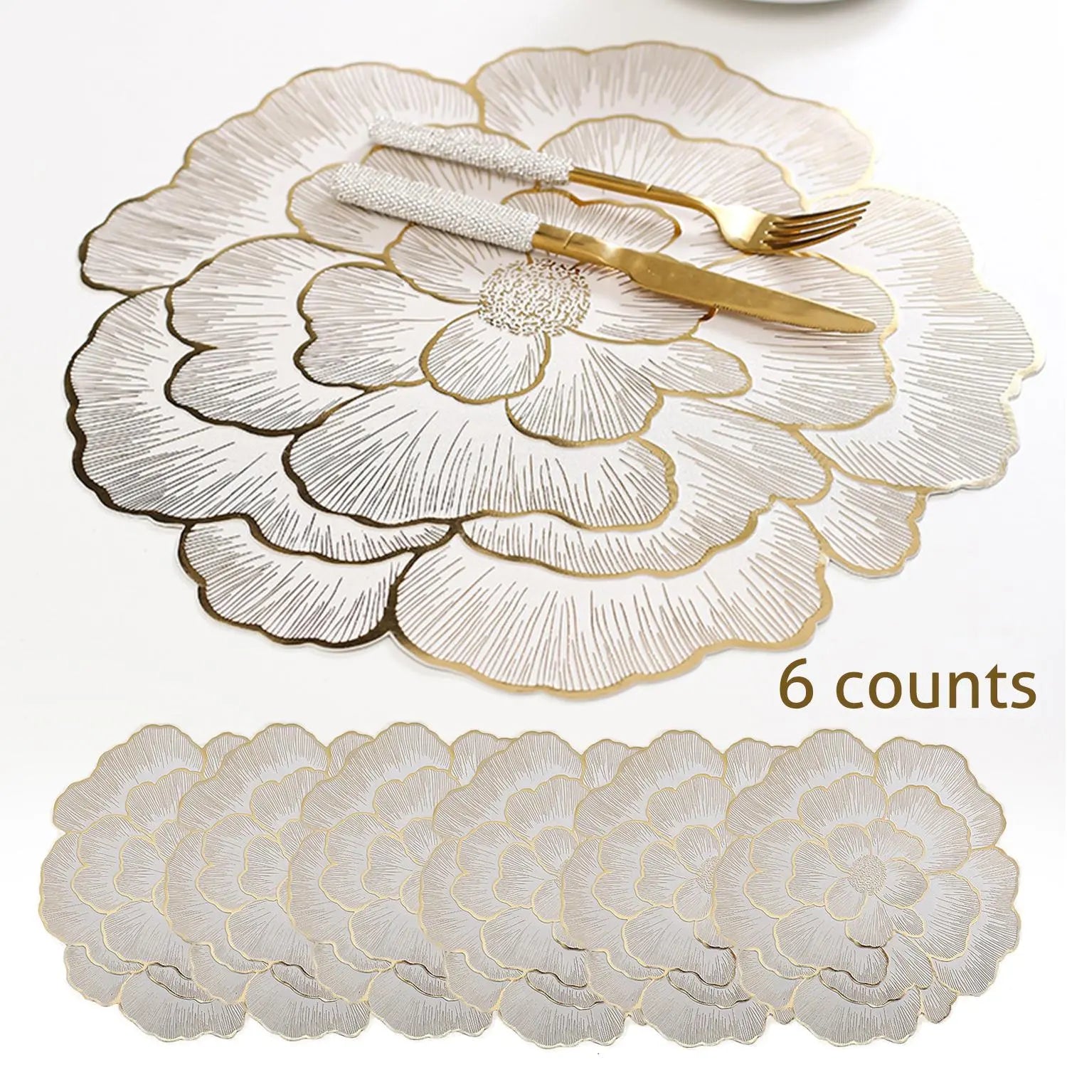 Floral Pattern Placemats Set of 6 - Heat-Resistant, Non-Slip, Waterproof Dining Table Mats for Home, Kitchen, Dining Room, or Wedding Events - Ideal Valentine's Day Gift