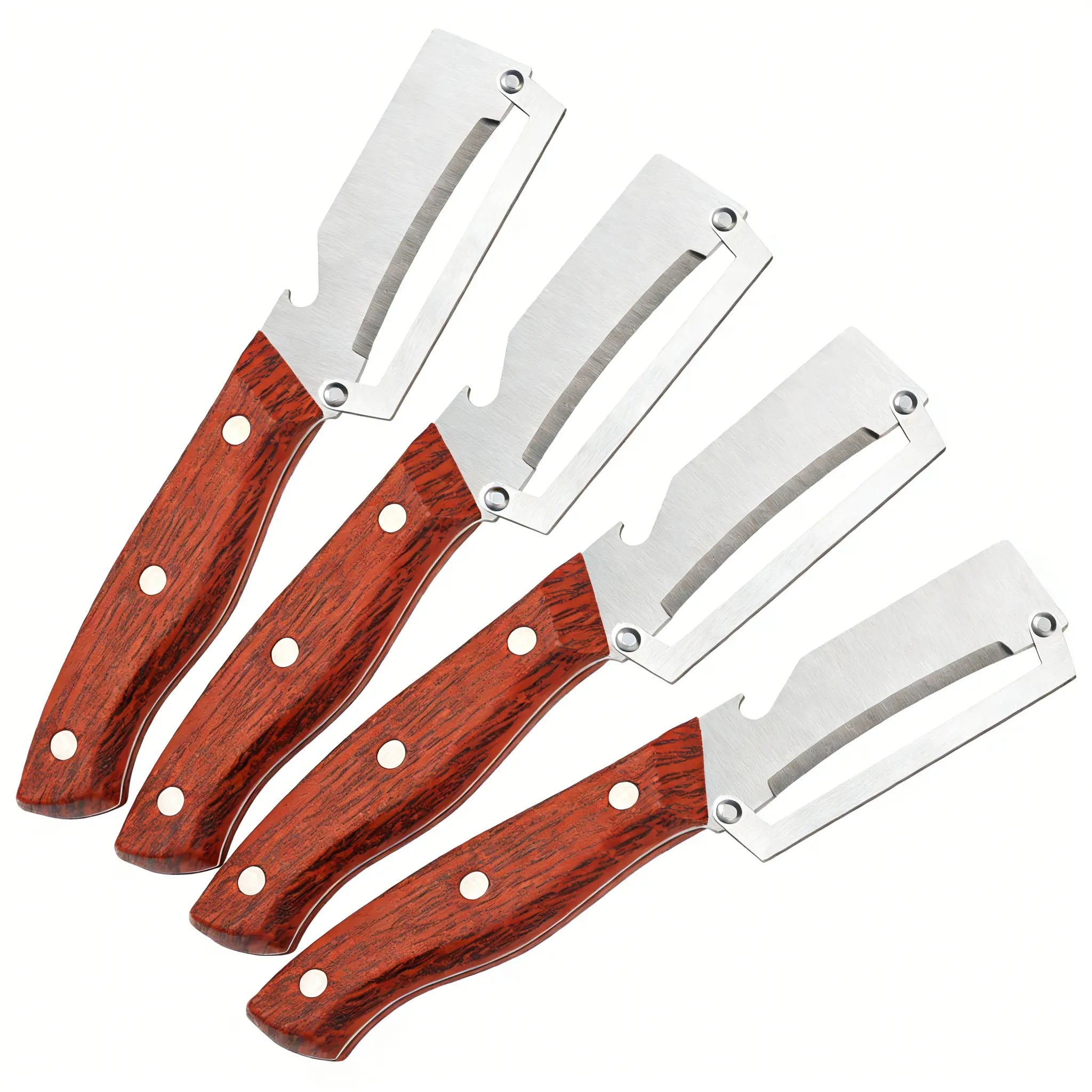 Ergonomic Wooden-Handled Vegetable and Fruit Peeler with Stainless Steel Blade and Integrated Bottle Opener