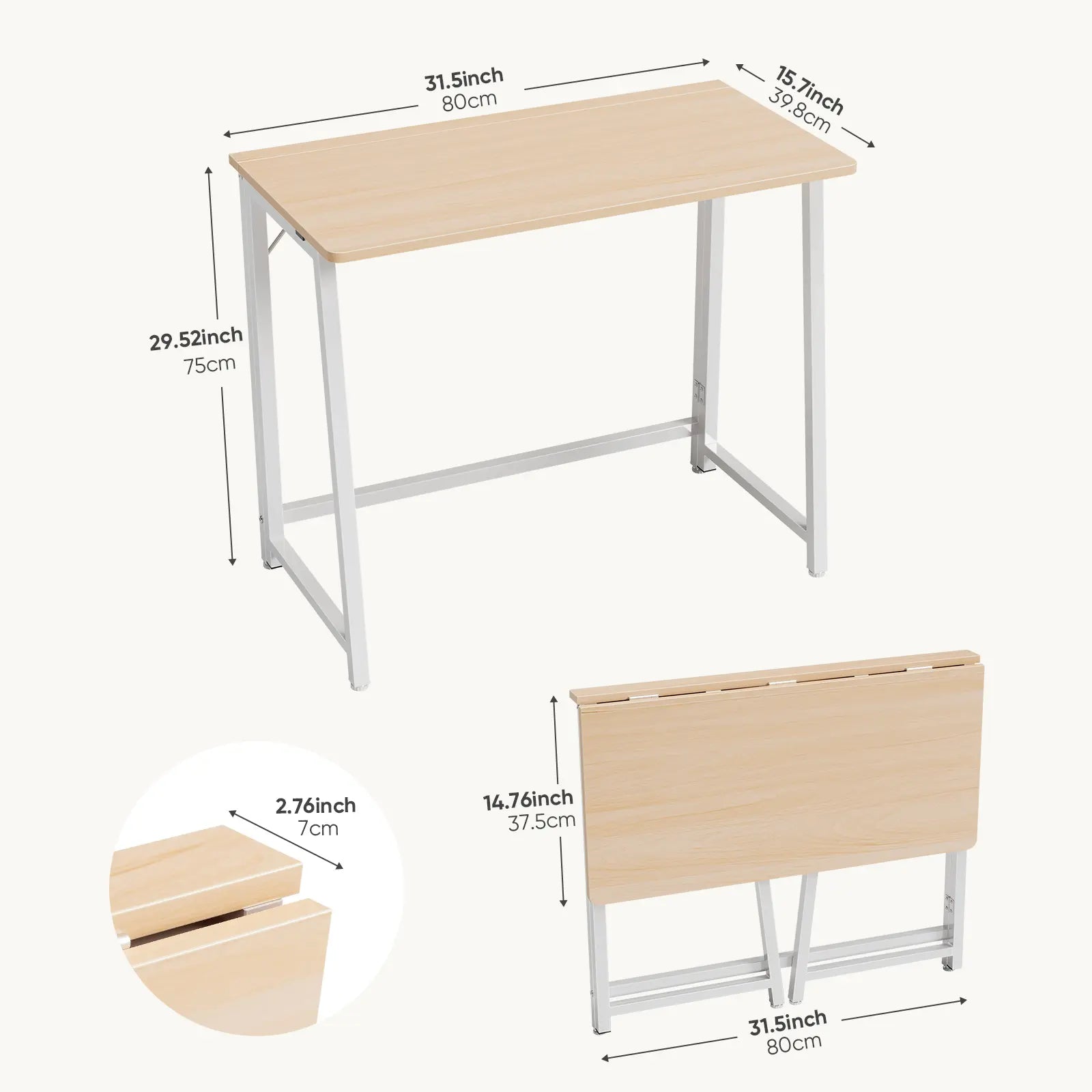 Sweetcrispy 31.5-Inch Modern Compact Folding Computer Desk - Steel Frame, P2 Particle Board, Easy Assembly, Oak Finish for Small Home Office Spaces