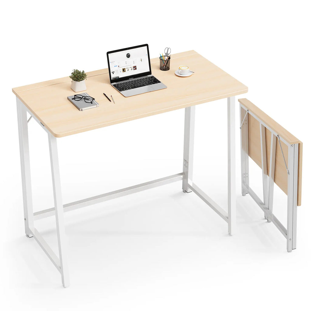 Sweetcrispy 31.5-Inch Modern Compact Folding Computer Desk - Steel Frame, P2 Particle Board, Easy Assembly, Oak Finish for Small Home Office Spaces