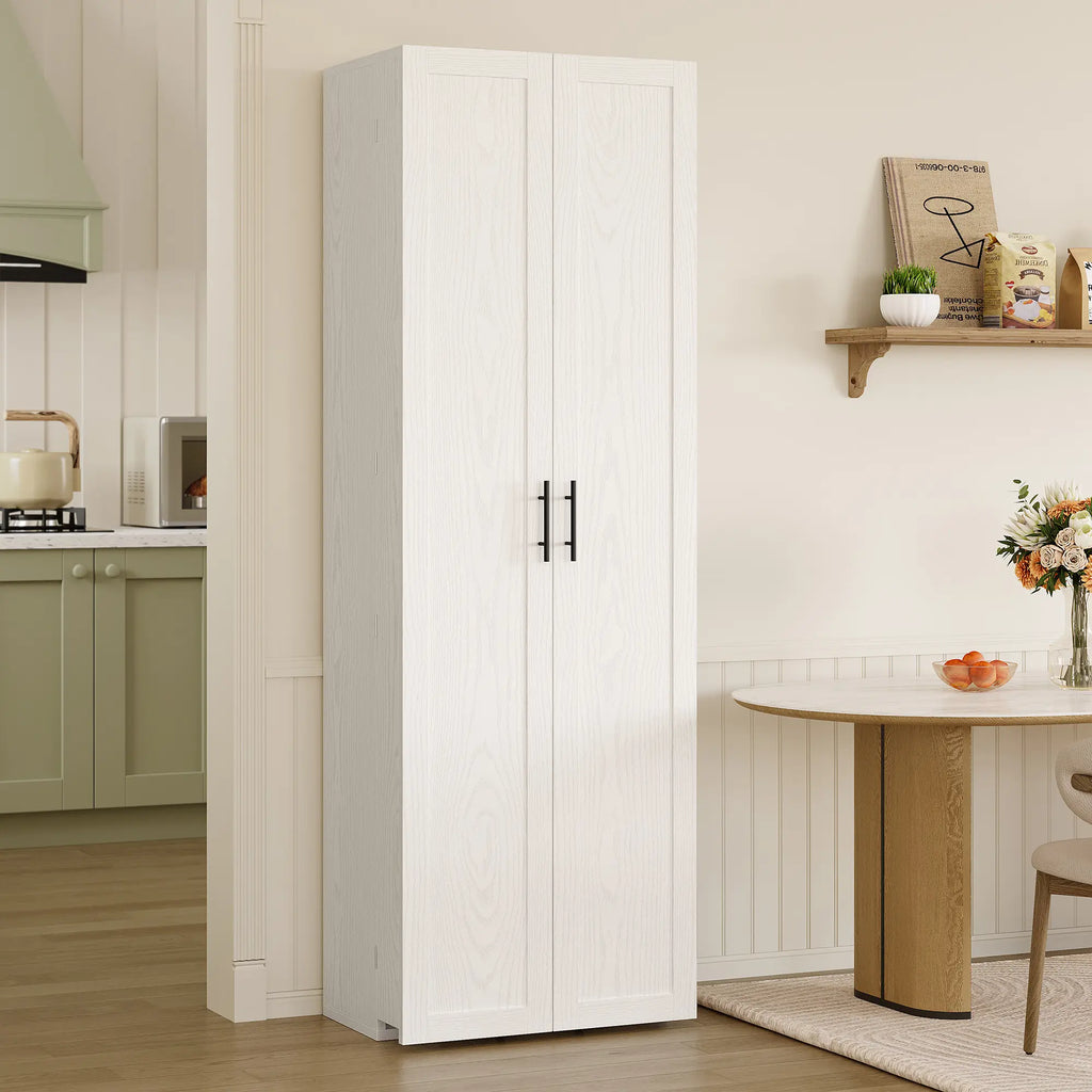 IRONCK 72-Inch Freestanding Kitchen Pantry Storage Cabinet with Wood Frame, Dual Doors, 12 Adjustable Shelves, Metal Casters, and Pre-Drilled Holes for Dining and Living Room Organization