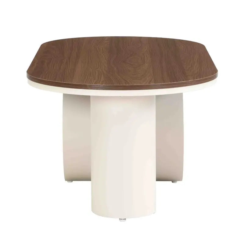 Luxury Oval Coffee Table with Storage Drawer, Wooden Top and Stainless Steel Base, 47.24