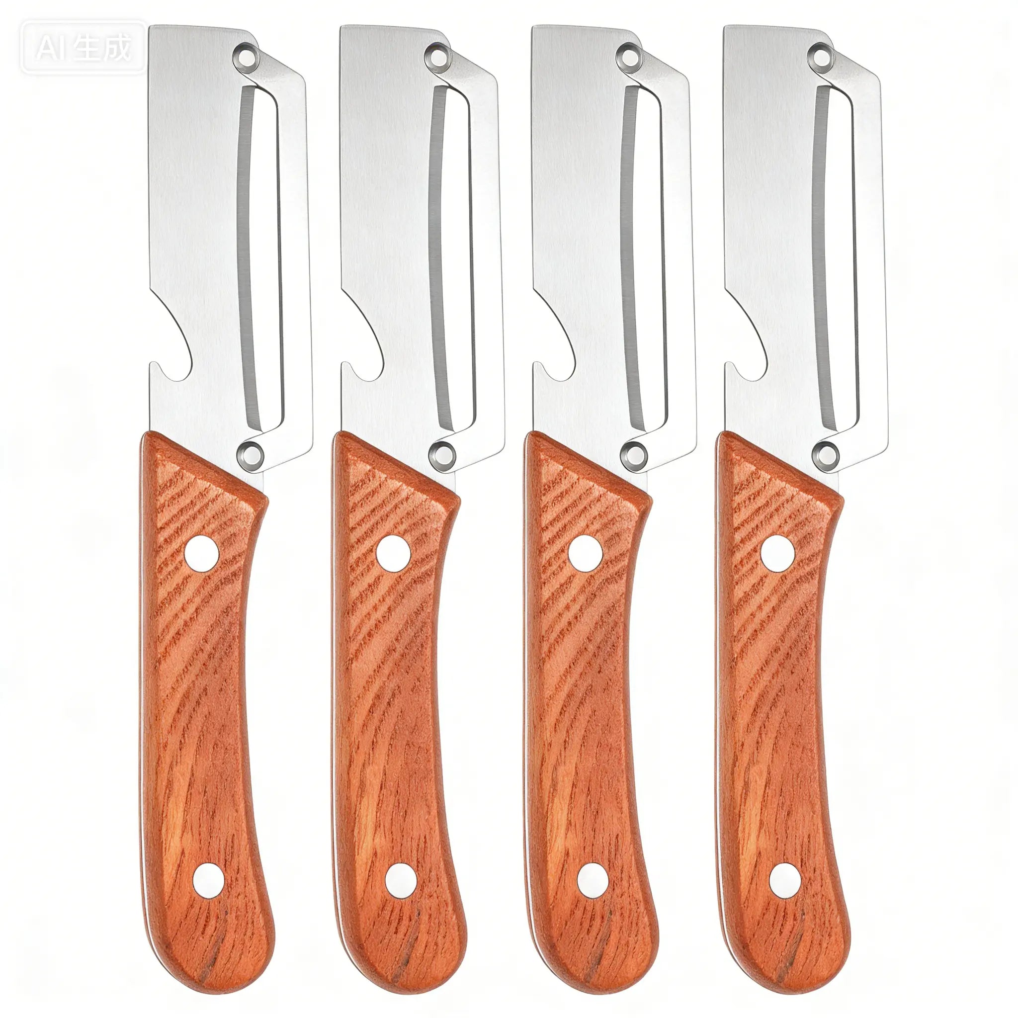 Ergonomic Wooden-Handled Vegetable and Fruit Peeler with Stainless Steel Blade and Integrated Bottle Opener