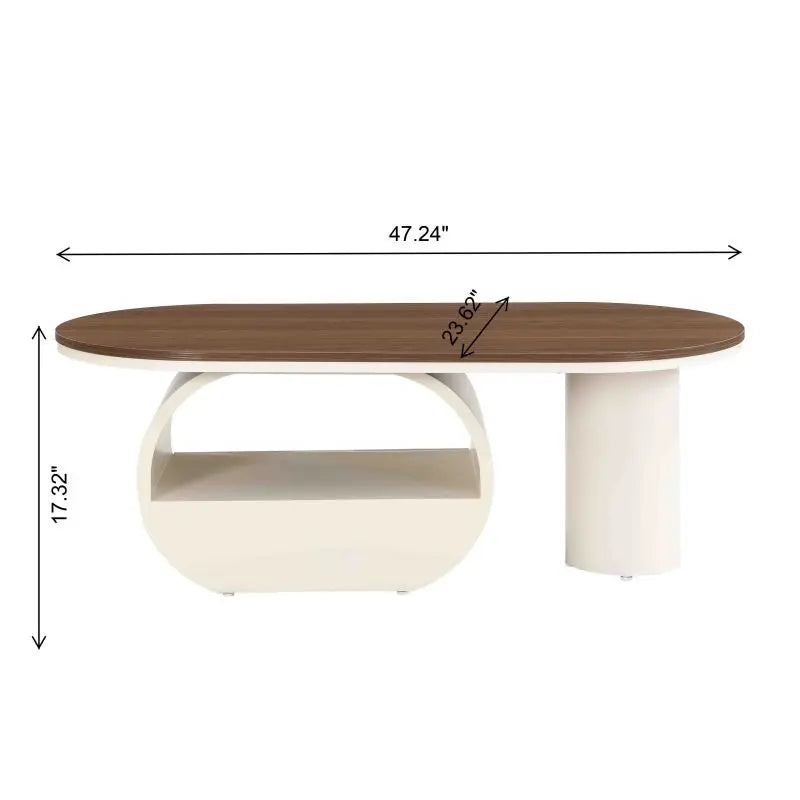 Luxury Oval Coffee Table with Storage Drawer, Wooden Top and Stainless Steel Base, 47.24