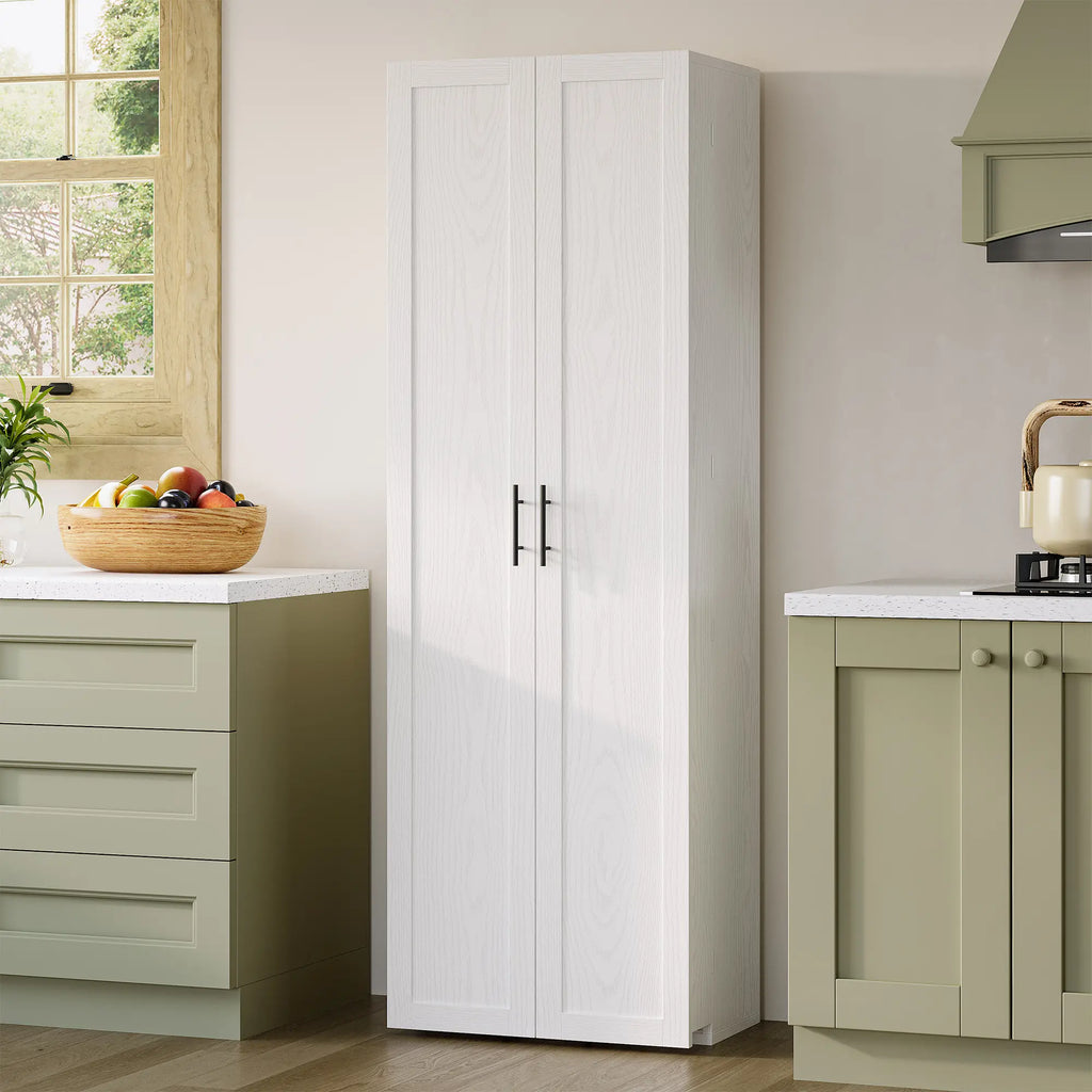 IRONCK 72-Inch Freestanding Kitchen Pantry Storage Cabinet with Wood Frame, Dual Doors, 12 Adjustable Shelves, Metal Casters, and Pre-Drilled Holes for Dining and Living Room Organization