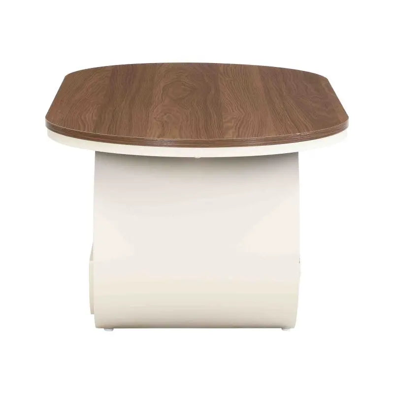 Luxury Oval Coffee Table with Storage Drawer, Wooden Top and Stainless Steel Base, 47.24