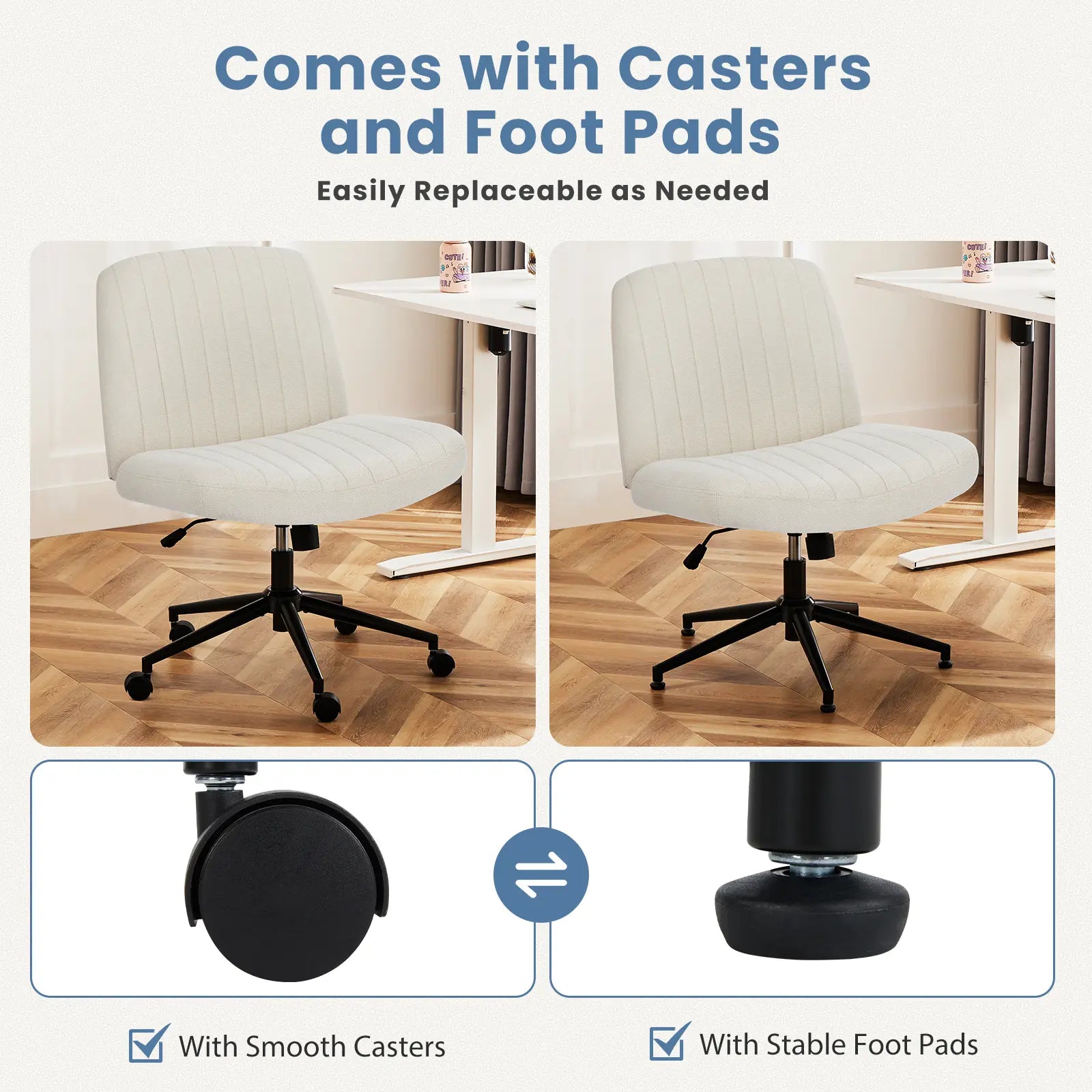 Height Adjustable Criss-Cross Office Chair with Wheels - Armless Swivel Desk Chair for Home and Office Use