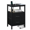Elegant Nightstand with Integrated Charging Station, Dual Fabric Drawers, USB Ports, and Outlets - Modern Bedside Table for Apartments