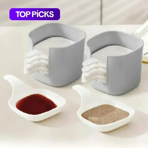 Dipping Sauce Plate and Holder Set - 7 Piece Vinegar and Soy Sauce Dish Collection with 6 Seasoning Dishes and 1 Storage Box - Kitchen Accessories and Cookware