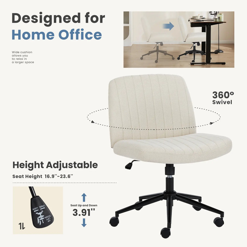 Height Adjustable Criss-Cross Office Chair with Wheels - Armless Swivel Desk Chair for Home and Office Use
