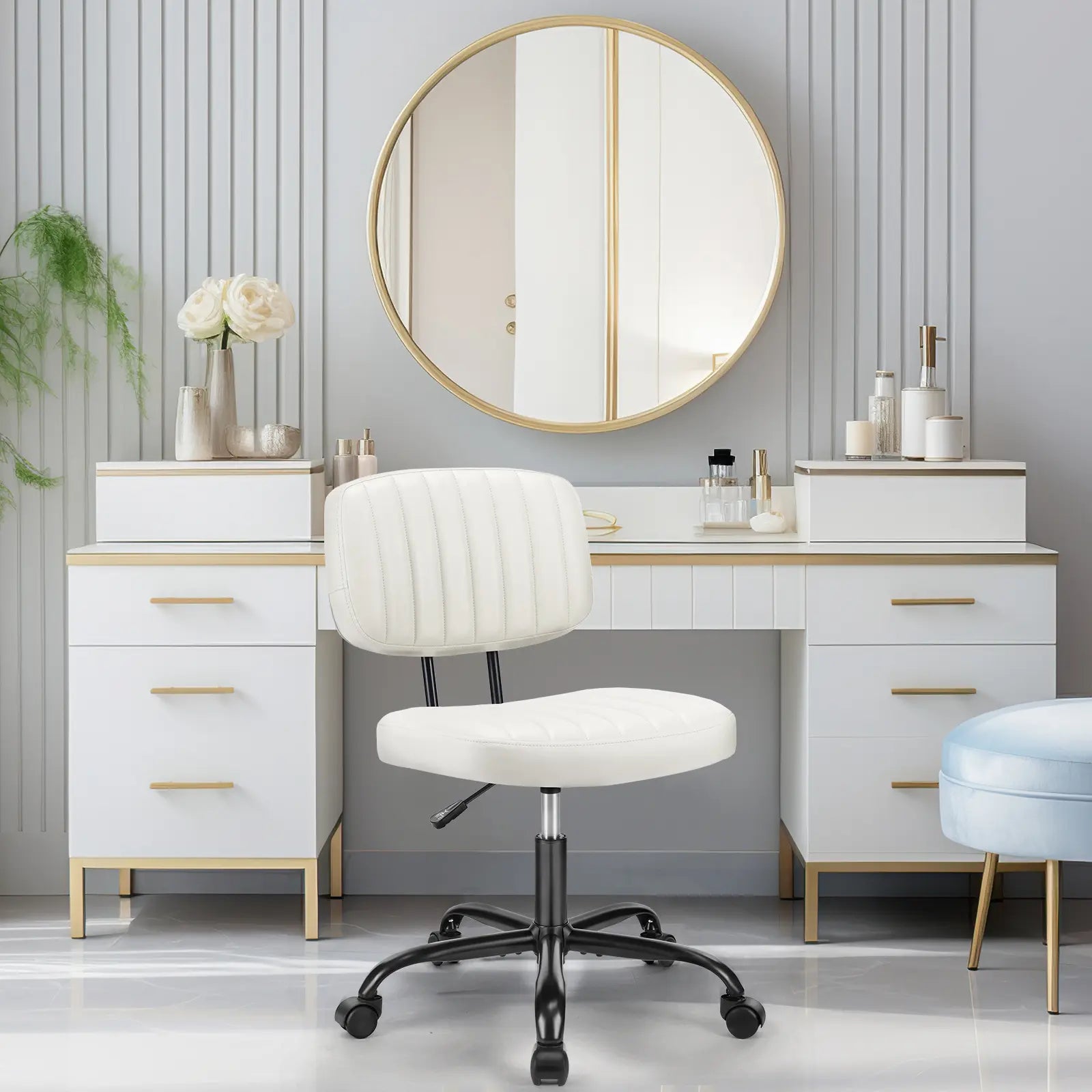 Armless Ergonomic Office Chair with Lumbar Support, Height Adjustable and 360° Swivel for Compact Spaces