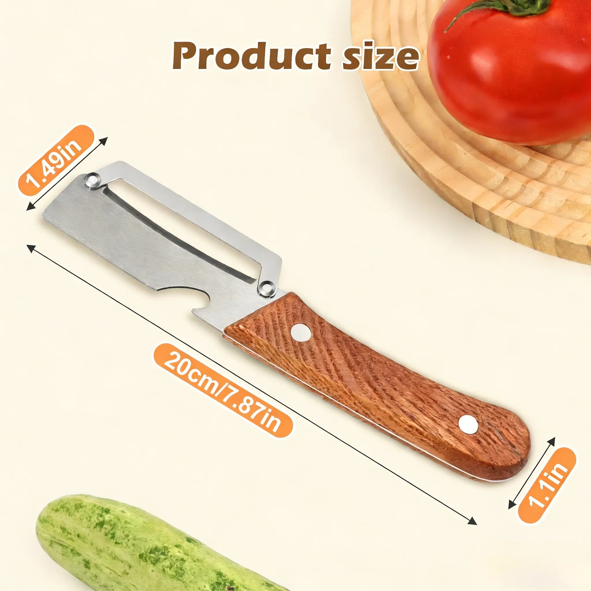 Ergonomic Wooden-Handled Vegetable and Fruit Peeler with Stainless Steel Blade and Integrated Bottle Opener