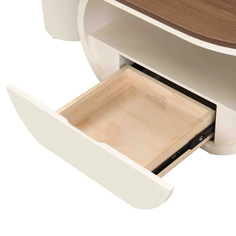 Luxury Oval Coffee Table with Storage Drawer, Wooden Top and Stainless Steel Base, 47.24
