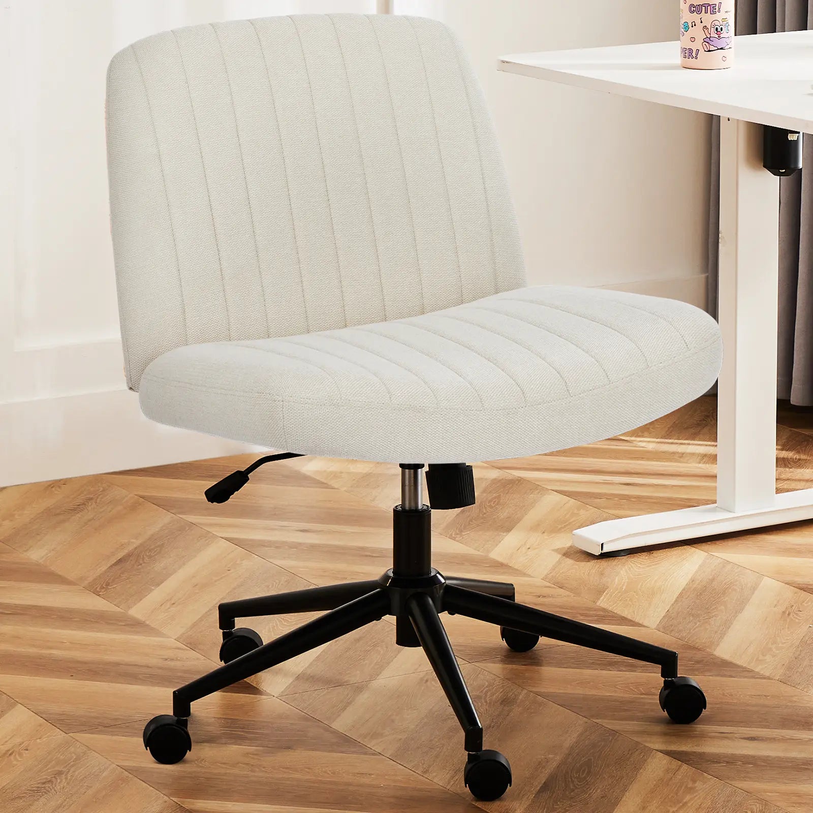 Height Adjustable Criss-Cross Office Chair with Wheels - Armless Swivel Desk Chair for Home and Office Use